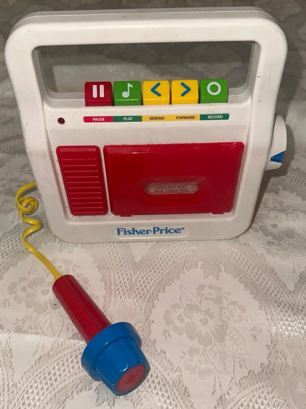Fisher-Price White and Red Kids Karaoke Tape Player with Microphone from the 80s